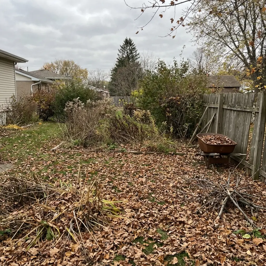Landscape before seasonal cleanup